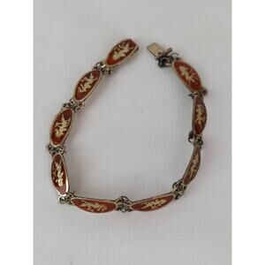 SIAM Sterling 925 Niello Red Enamel Dancing Goddess Thai Princess Bracelet